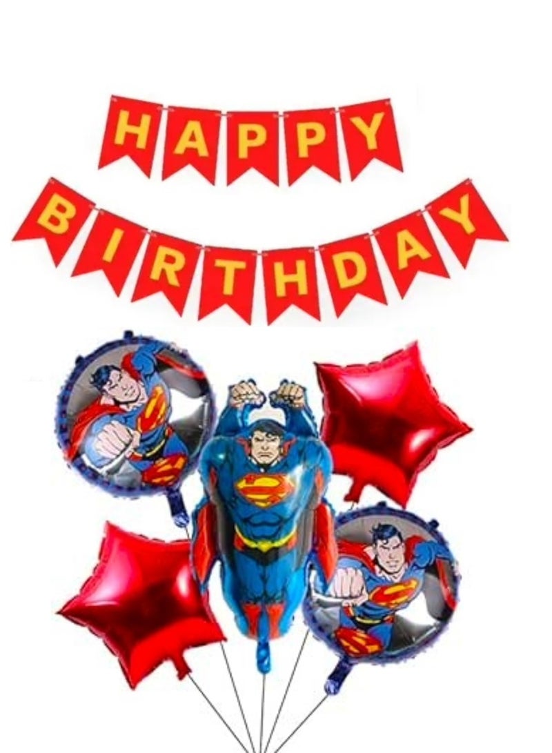 بالونات سوبرمان فويل مع لافتة عيد ميلاد سعيد لحفلة بطابع الأبطال الخارقين للأطفال - Image 1