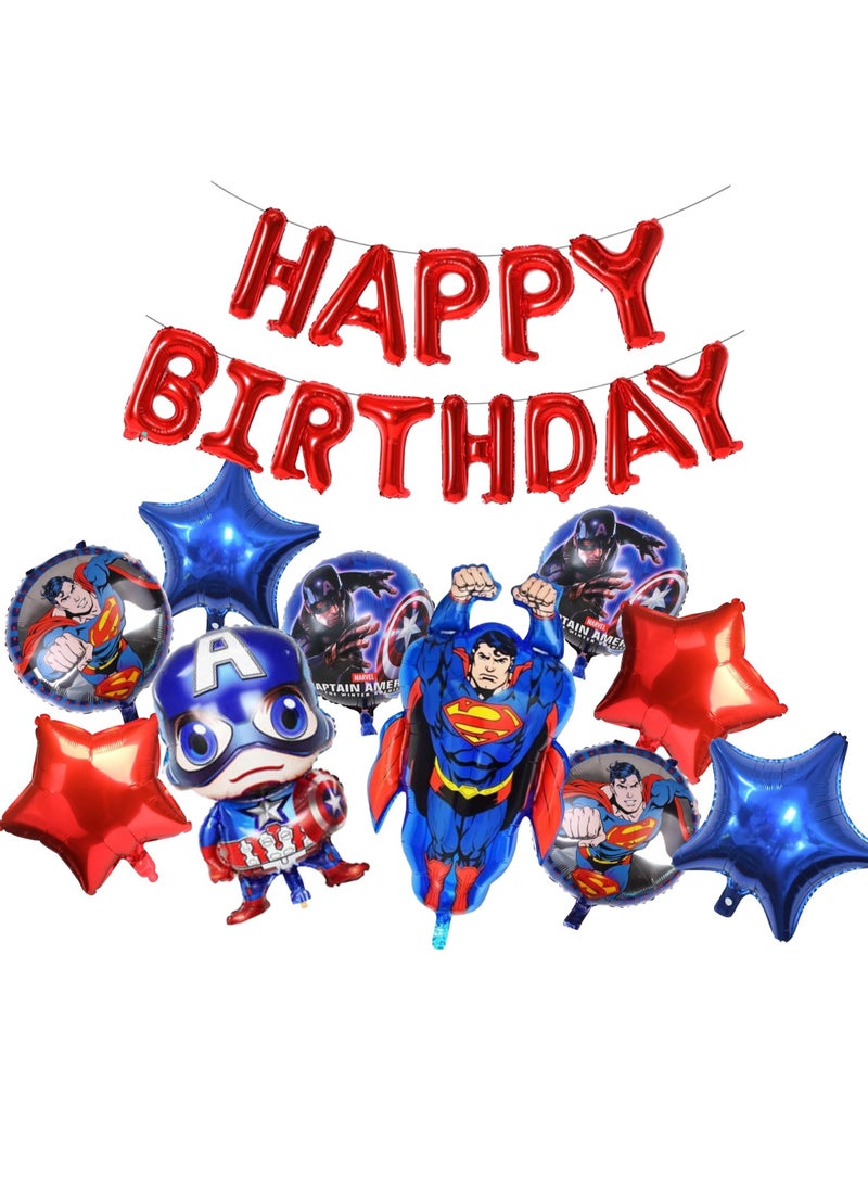 Super Hero Foil Balloons With Happy Birthday Banner For Kids Superhero Theme Party - Image 1