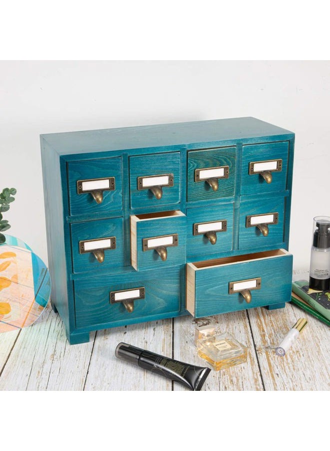 PACKGILO Apothecary Cabinet with 10 Drawers & Labels Rustic Library Card Catalog Cabinet Desktop Wooden Storage Box for Organize Herbal、Tea Bag、Jewelry (Blue) - Image 4