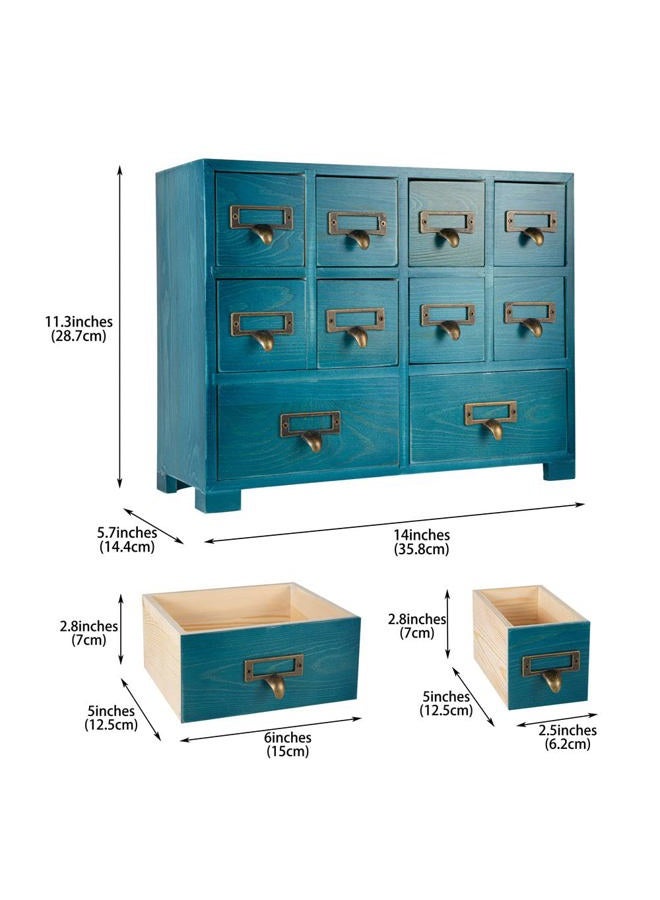 PACKGILO Apothecary Cabinet with 10 Drawers & Labels Rustic Library Card Catalog Cabinet Desktop Wooden Storage Box for Organize Herbal、Tea Bag、Jewelry (Blue) - Image 3
