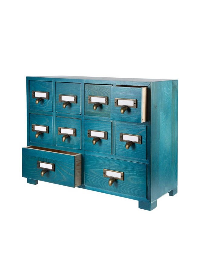 PACKGILO Apothecary Cabinet with 10 Drawers & Labels Rustic Library Card Catalog Cabinet Desktop Wooden Storage Box for Organize Herbal、Tea Bag、Jewelry (Blue) - Image 1