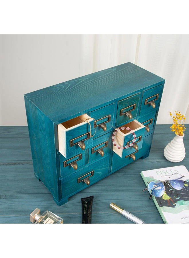 PACKGILO Apothecary Cabinet with 10 Drawers & Labels Rustic Library Card Catalog Cabinet Desktop Wooden Storage Box for Organize Herbal、Tea Bag、Jewelry (Blue) - Image 2