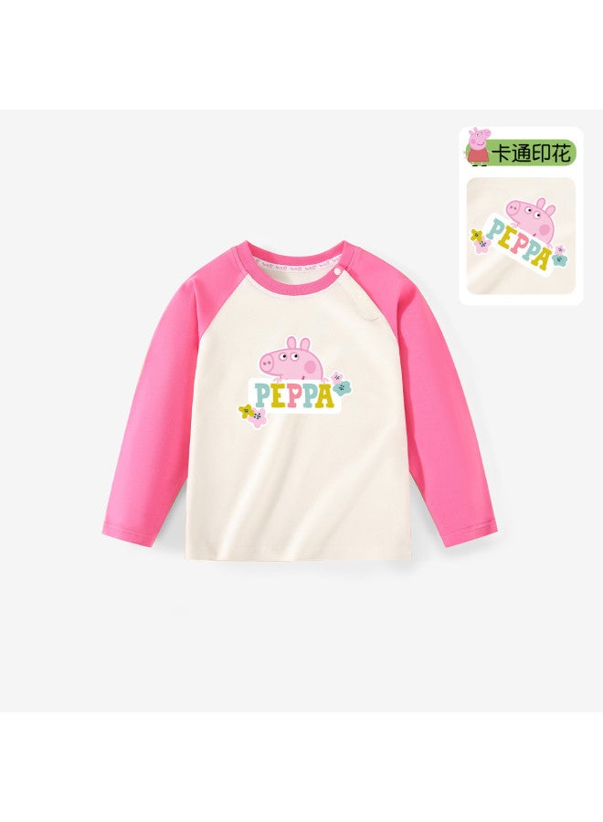 Peppa Pig spring Girls' Color-blocked Cartoon Long-sleeve T-shirt - Stretchy, Breathable Kids' Casual Tee - Image 2