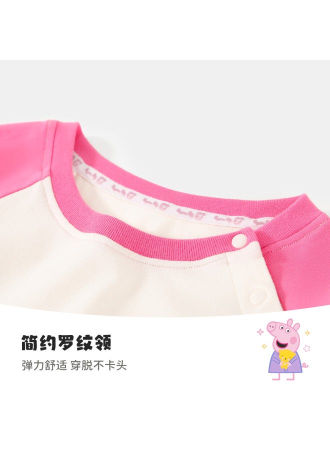 Peppa Pig spring Girls' Color-blocked Cartoon Long-sleeve T-shirt - Stretchy, Breathable Kids' Casual Tee - Image 4