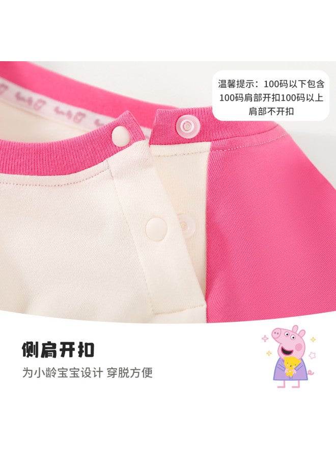 Peppa Pig spring Girls' Color-blocked Cartoon Long-sleeve T-shirt - Stretchy, Breathable Kids' Casual Tee - Image 5