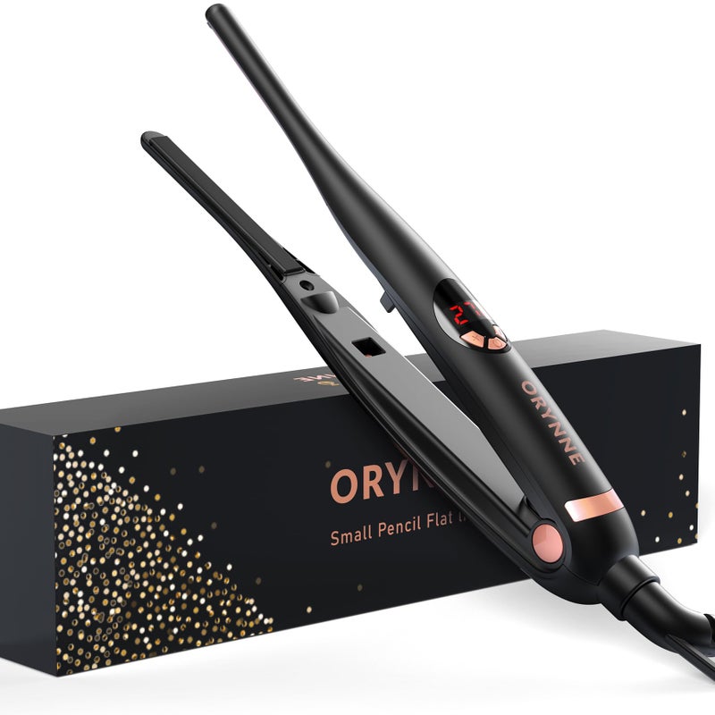 ORYNNE 310 Small Flat Irons for Short Hair Pixie Cut 5s Ultra Fast Heat Up Tiny Pencil Flat Iron Ionic Mini Edge Flat Iron Skinny Thin Straightener Champagne Gold