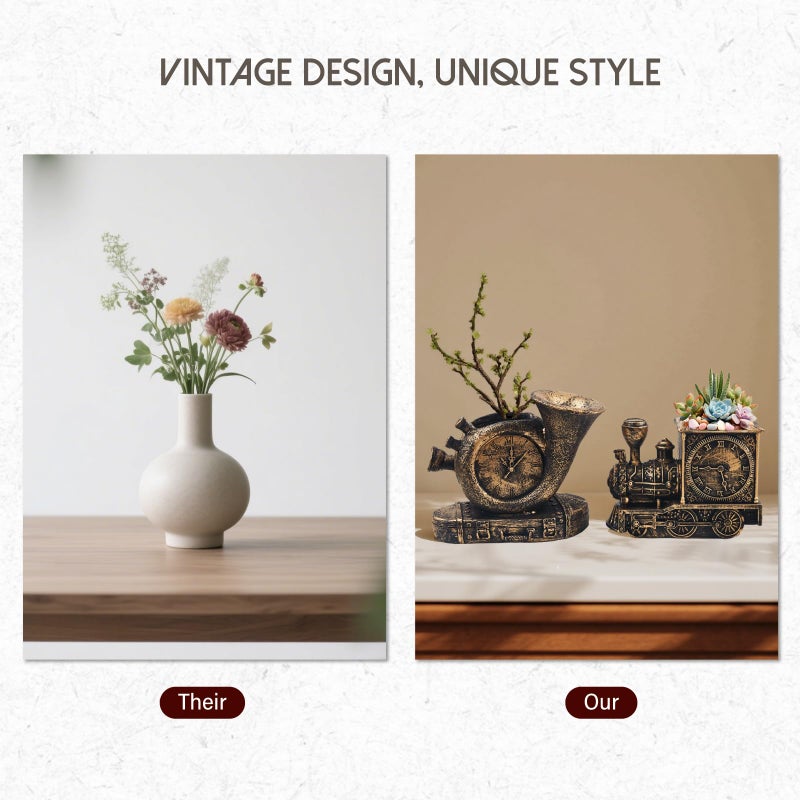 godealio Retro-Style Succulent Pots with Drainage, Indoor/Outdoor Planter, Nostalgic Cactus/Bonsai Garden Pots for Home Decoration and Office Desk Decoration, Vintage Artwork (2 Piece Set) (Bronze-Colored) - Image 4
