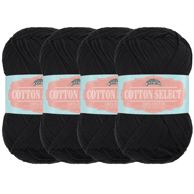 BambooMN JubileeYarn Cotton Select Yarn 50gSkein Sport Weight Witching Hour Black 4 Skeins