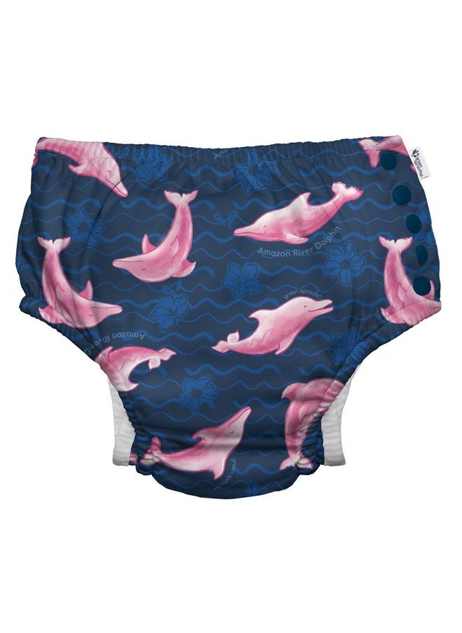 green sprouts - i play. by green sprouts Reusable, Eco Snap Swim Diaper with Gussets, UPF 50, Patented Design, STANDARD 100 by OEKO-TEX Certified - Navy Amazon River Dolphin - 4T - Image 1