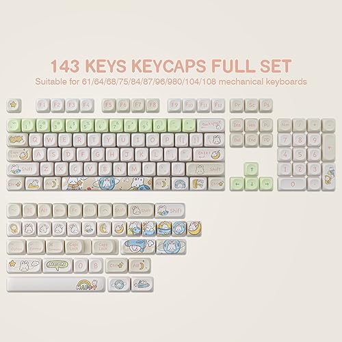 TYRIXKI Keycap 143 Keys PBT Custom Keycaps Rabbit Cute Keycaps Set MOA Profile Keycap for Cherry Gateron MX Swithes Mechanical Keyboards, for Mac Windows PC Keyboard - Image 2