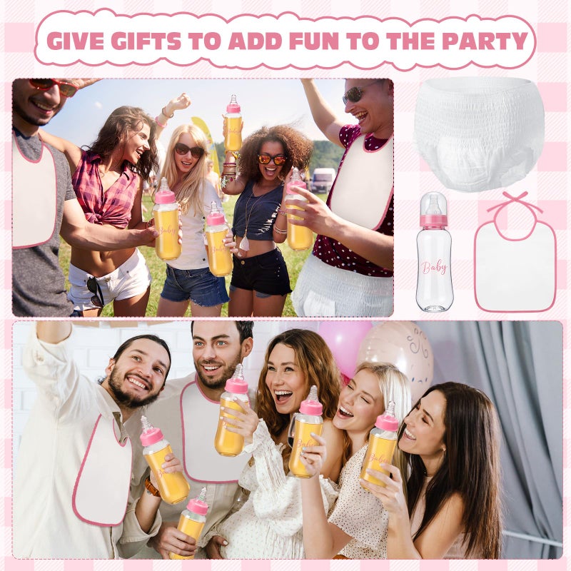 giftlyze 6 Sets Bottle Chug Baby Shower Games Juegos Para Plastic Baby Bottles Bibs Disposable Diapers Gender Reveal Games Baby Changing Diaper Race Game Decoration (Pink) - Image 5