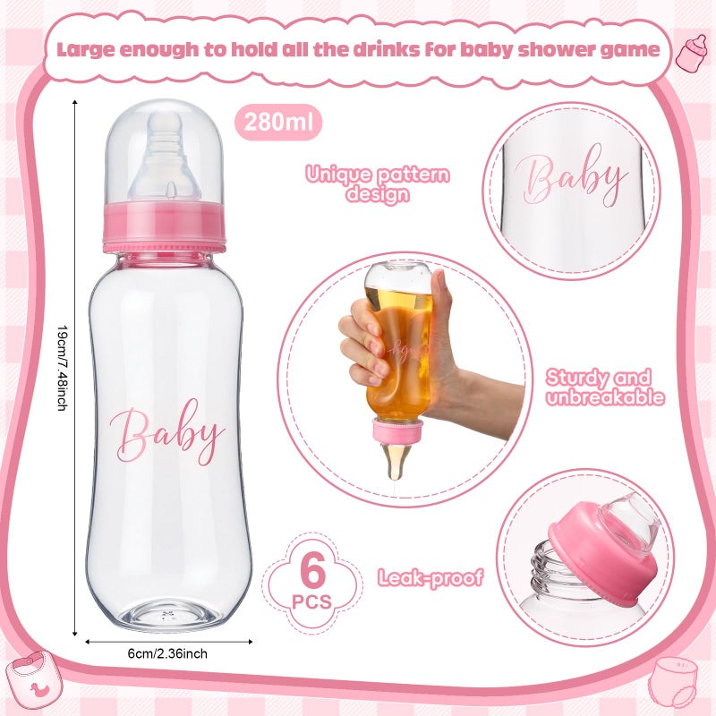 giftlyze 6 Sets Bottle Chug Baby Shower Games Juegos Para Plastic Baby Bottles Bibs Disposable Diapers Gender Reveal Games Baby Changing Diaper Race Game Decoration (Pink) - Image 2