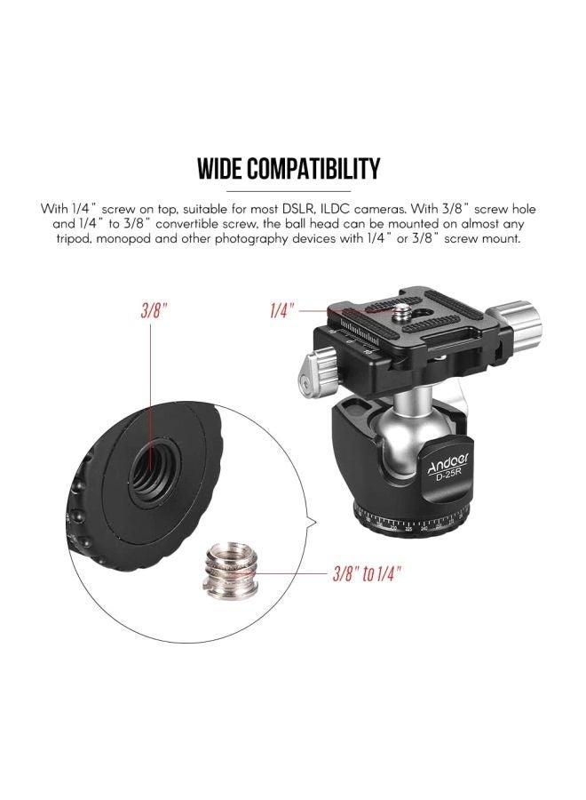 NIBEMINENT Double Notch Ball Head Manfrotto Tripod Monopod Black/Silver  - Image 4