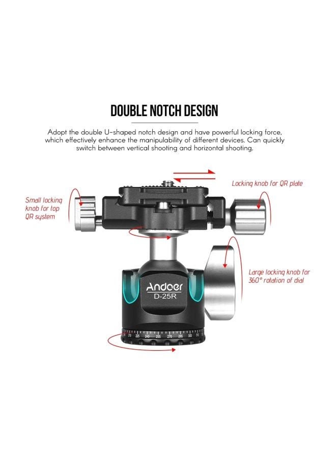 NIBEMINENT Double Notch Ball Head Manfrotto Tripod Monopod Black/Silver  - Image 3