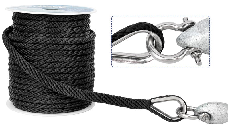 MARINE SYSTEM Made 3/8 Inch 100FT 150FT Premium Solid Braid MFP Anchor Line Braided Anchor Rope/Line with Stainless Steel Thimble and Shackle (3/8" x 100') - Image 4