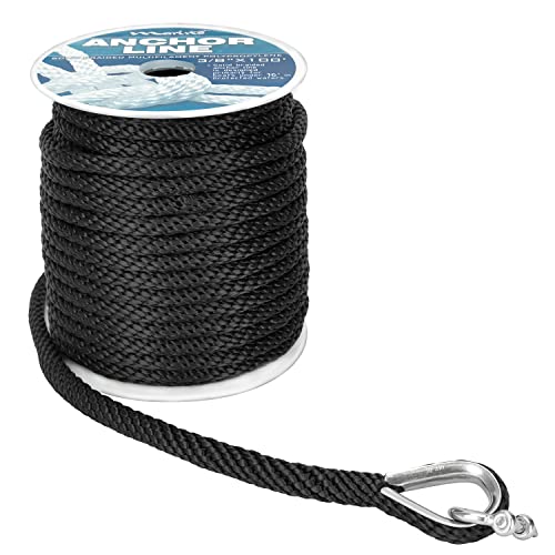MARINE SYSTEM Made 3/8 Inch 100FT 150FT Premium Solid Braid MFP Anchor Line Braided Anchor Rope/Line with Stainless Steel Thimble and Shackle (3/8" x 100') - Image 2