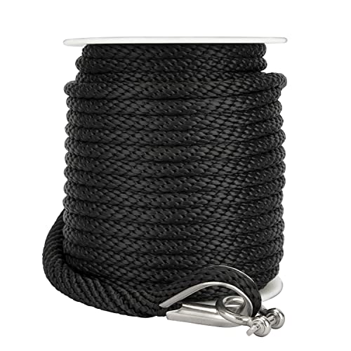 MARINE SYSTEM Made 3/8 Inch 100FT 150FT Premium Solid Braid MFP Anchor Line Braided Anchor Rope/Line with Stainless Steel Thimble and Shackle (3/8" x 100') - Image 3