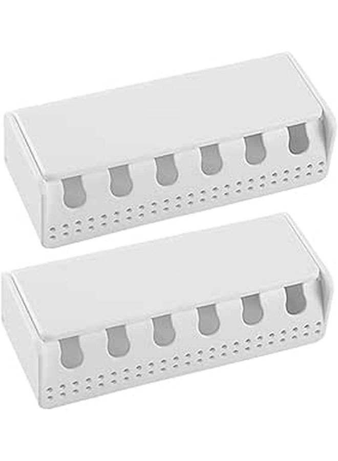 2 Pack White Wall Mount Toothbrush Holder No Drill Required Easy Installation Bathroom Organizer Space Saving - Image 1