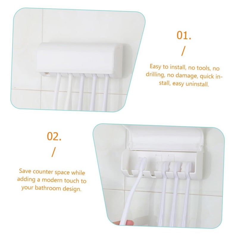 2 Pack White Wall Mount Toothbrush Holder No Drill Required Easy Installation Bathroom Organizer Space Saving - Image 5