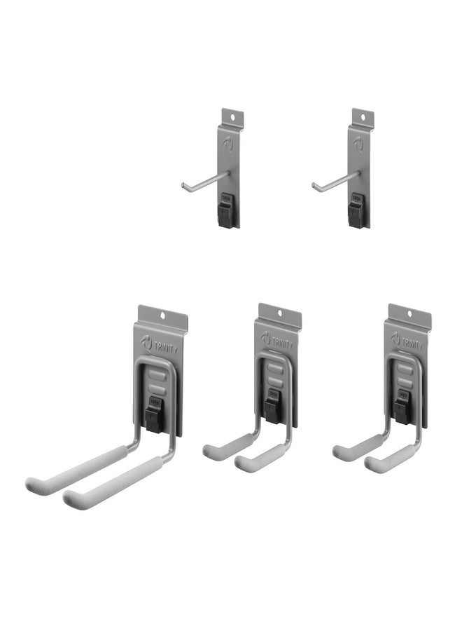 ترينيتي نظام مسار تخزين حائطي من ترينيتي، مكون من 7 قطع، مجموعة تنظيم المرآب والأدوات، مع لوحين من بلاستيك بي في سي مقاس 28 بوصة و5 خطافات، يتحمل حتى 150 رطلاً لكل لوح، لون أبيض - Image 4