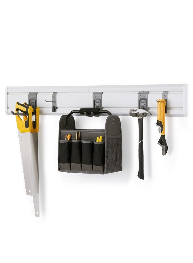 ترينيتي نظام مسار تخزين حائطي من ترينيتي، مكون من 7 قطع، مجموعة تنظيم المرآب والأدوات، مع لوحين من بلاستيك بي في سي مقاس 28 بوصة و5 خطافات، يتحمل حتى 150 رطلاً لكل لوح، لون أبيض - Image 1