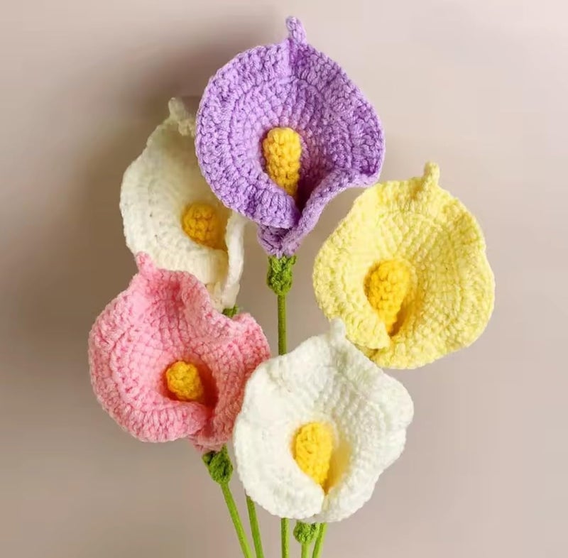 VRB Dec باقة زهور كروشيه صناعية مكونة من 5 قطع / باقة زهور صناعية / باقة زهور كروشيه / زهور كروشيه / هدية باقة زهور للفتيات لتزيين المنزل، الهدايا، إلخ. (تصميم 9) - Image 1