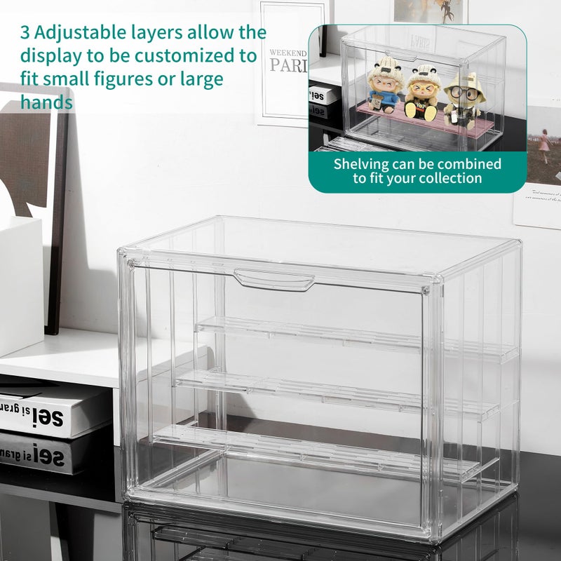 Attelite Acrylic Display Case,Upgrade 4 Tiers Clear Display Case with 3 Adjustable Divider, 2 Pack Stackable Large Storage Box with Magnetic Door for Collectibles Action Figures - Image 4