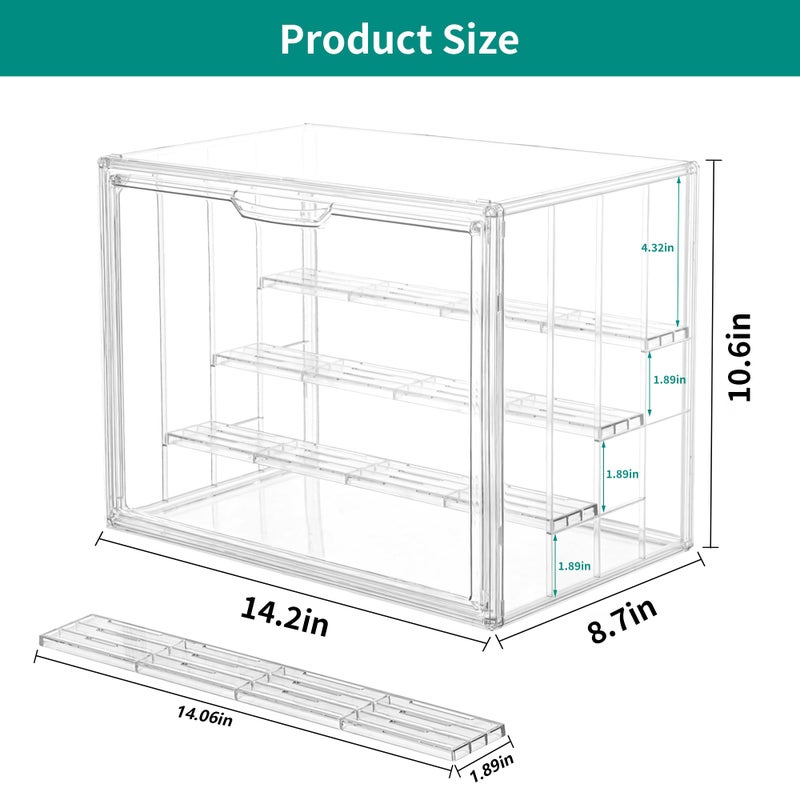 Attelite Acrylic Display Case,Upgrade 4 Tiers Clear Display Case with 3 Adjustable Divider, 2 Pack Stackable Large Storage Box with Magnetic Door for Collectibles Action Figures - Image 2