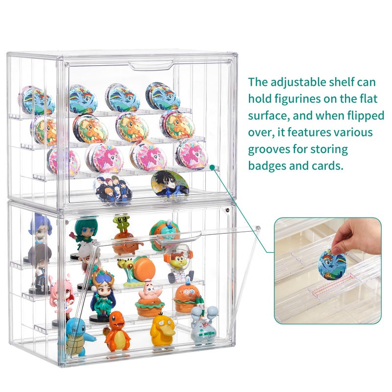 Attelite Acrylic Display Case,Upgrade 4 Tiers Clear Display Case with 3 Adjustable Divider, 2 Pack Stackable Large Storage Box with Magnetic Door for Collectibles Action Figures - Image 5