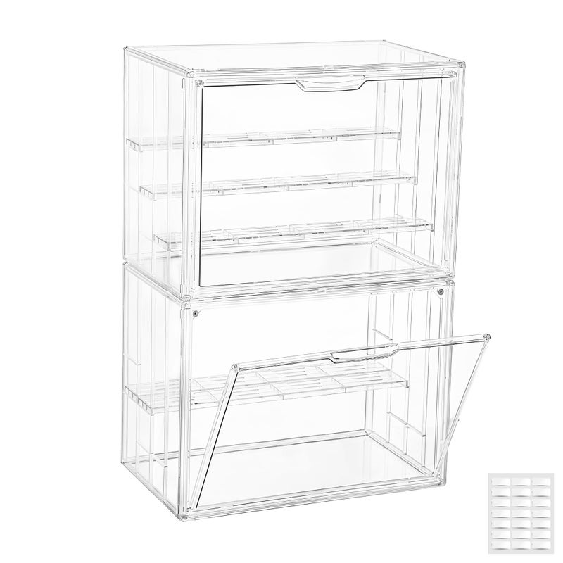 Attelite Acrylic Display Case,Upgrade 4 Tiers Clear Display Case with 3 Adjustable Divider, 2 Pack Stackable Large Storage Box with Magnetic Door for Collectibles Action Figures - Image 1