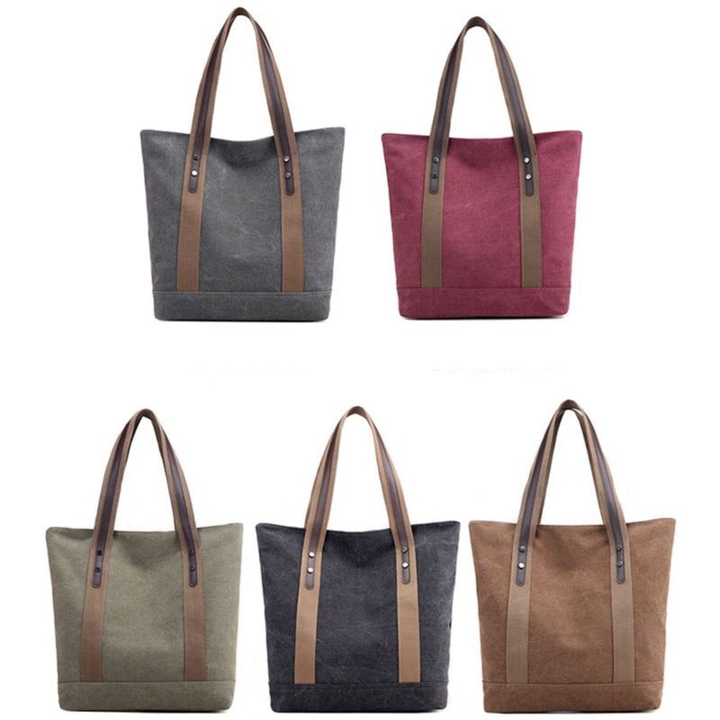 Sunshinejing Women Canvas Tote Bag Work Shoulder Totes Purse Everyday Top Handle Handbag (Red) - Image 5