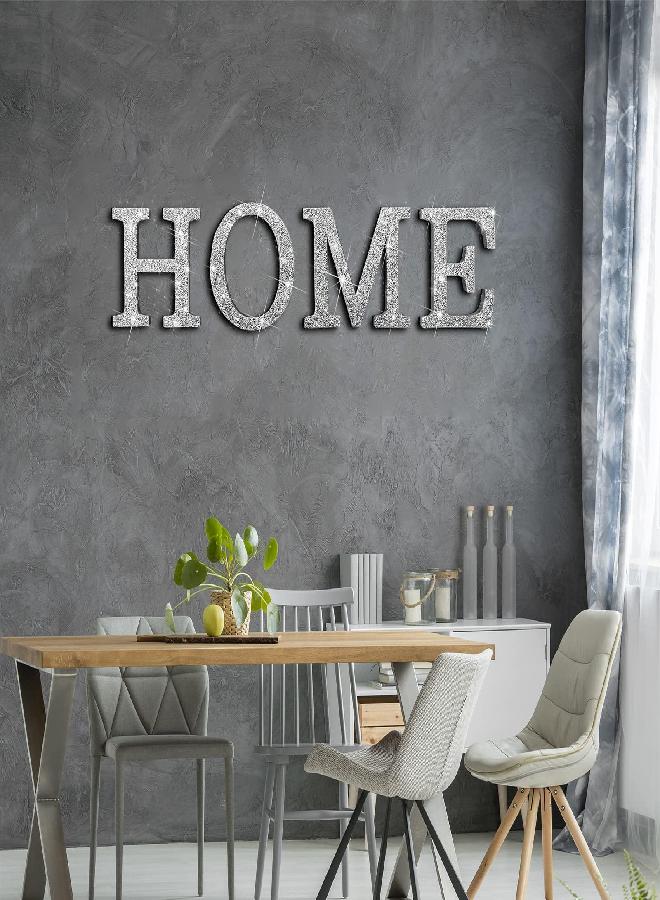 Jetec 4 Pcs Independent Crystal Letters Crushed Diamond Decor Silver Wall Decor Mirrored Glam Decor Bling Home Love Sign for Mantel Desk (Home Style) - Image 1