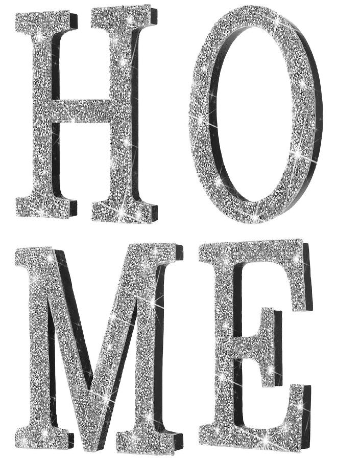 Jetec 4 Pcs Independent Crystal Letters Crushed Diamond Decor Silver Wall Decor Mirrored Glam Decor Bling Home Love Sign for Mantel Desk (Home Style) - Image 2