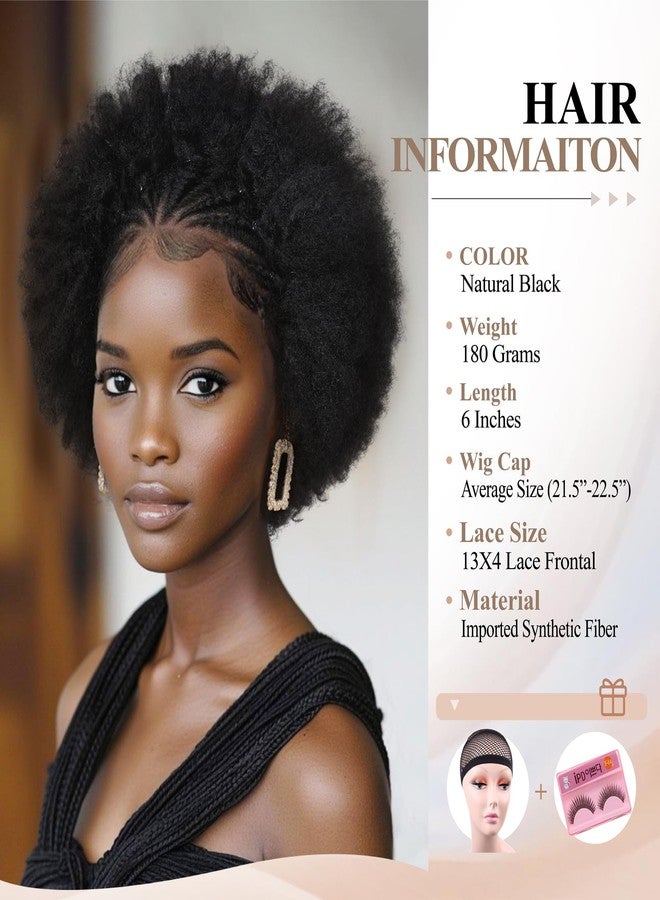 WIGER Glueless Braided Wigs for Black Women Cornrow Braided Full Lace Wigs 13x4 Kinky Curly Wig Afro Puff Lace Frontal Hair Wigs Pre Plucked Synthetic African American Wig for Daily Wear - Image 2