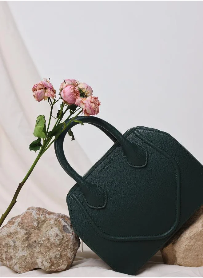 Veganologie Gemma Crossbody Bag in Green in Silver Hardware Made from 2.5 Bamboo Stems