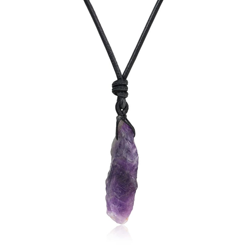 COAI Leather Necklace Healing Crystal Necklace for Women Raw Amethyst Necklace - Image 1