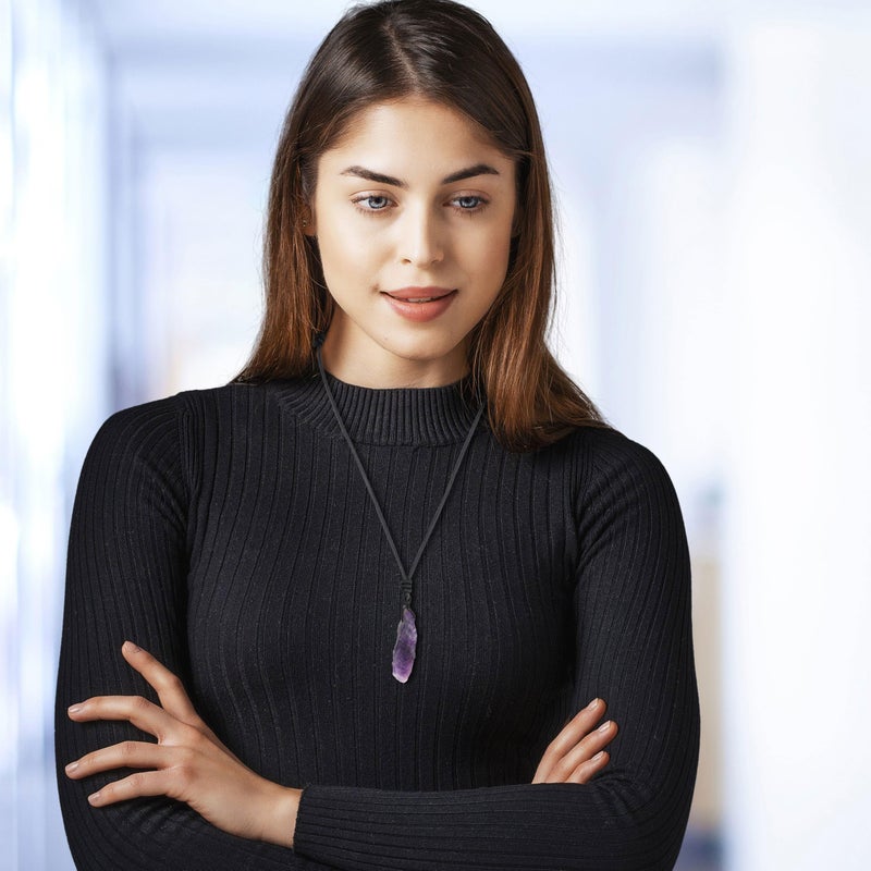 COAI Leather Necklace Healing Crystal Necklace for Women Raw Amethyst Necklace - Image 4
