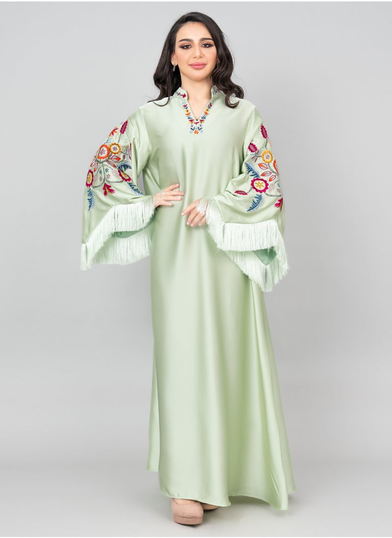 اكسا جلابية باكمام لامعة مطرزة IK1018 اخضر  - Image 1
