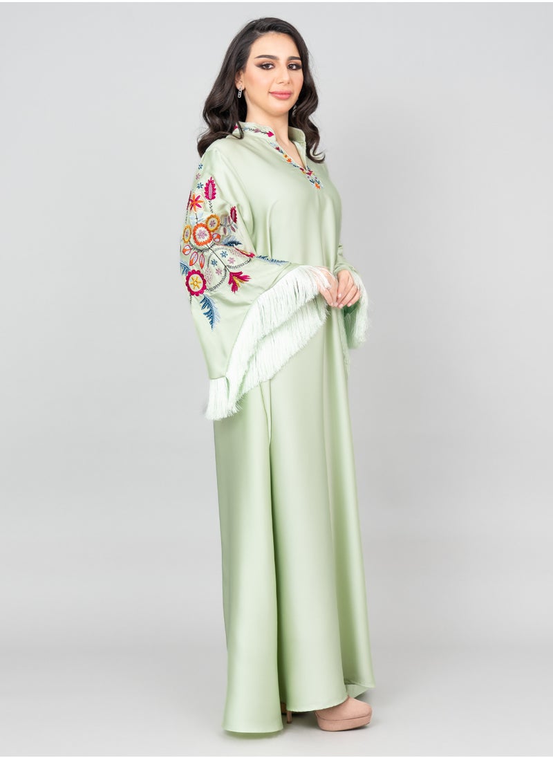 اكسا جلابية باكمام لامعة مطرزة IK1018 اخضر  - Image 3