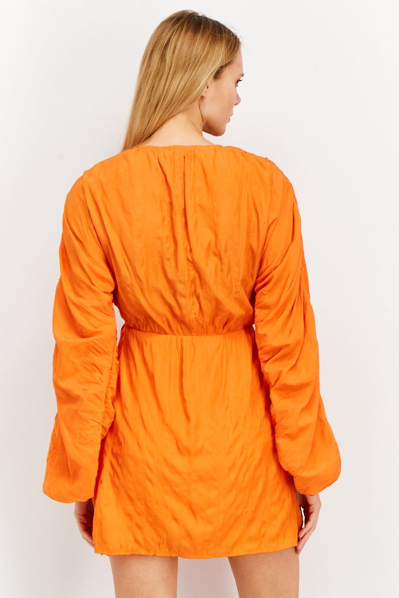 NA-KD Women Twisted And Cut Out Front Detail Casual Wrap Mini Dress, Orange - Image 3