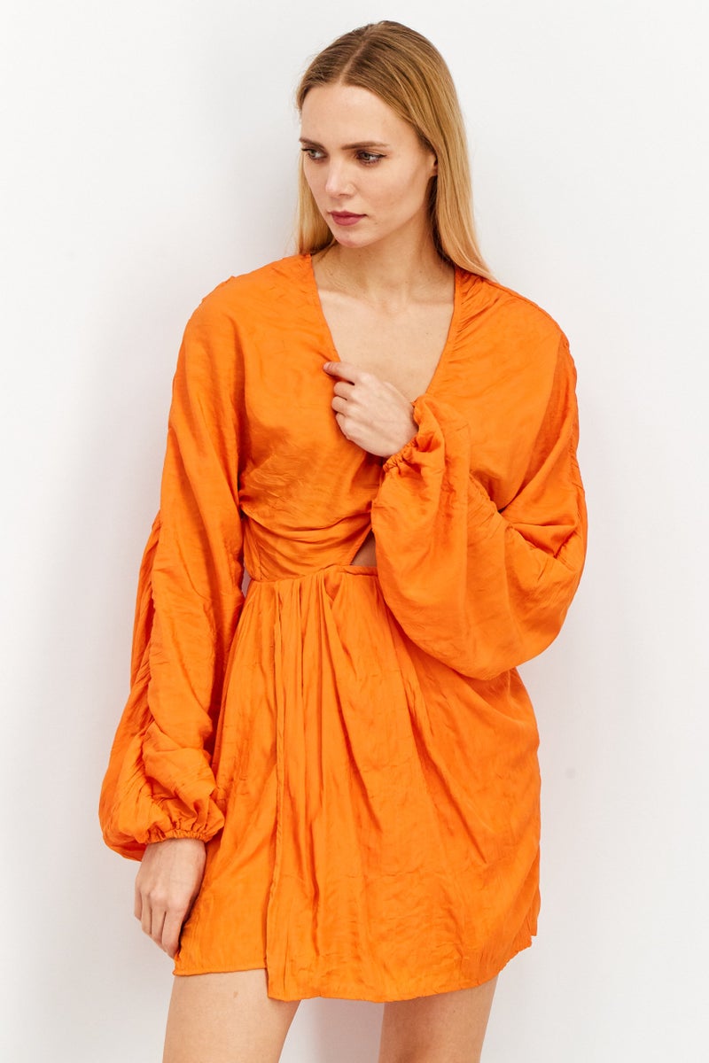 NA-KD Women Twisted And Cut Out Front Detail Casual Wrap Mini Dress, Orange - Image 1