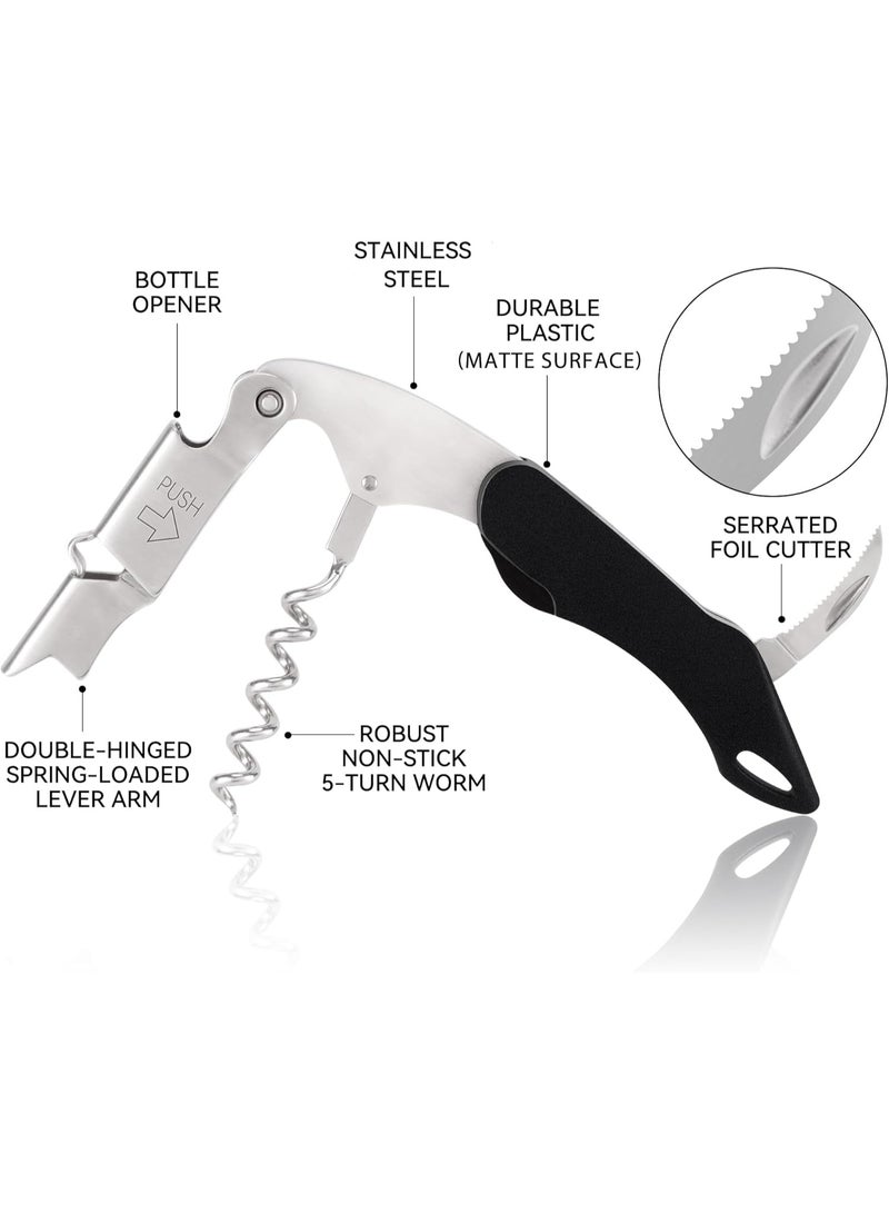Black Wine Key Corkscrew Heavy Duty Waiter Corkscrew, Professional Stainless Steel Wine Opener with Foil Cutter Double Hinged, Wine Beer Bottle Opener Gifts for Servers Sommelier Bartenders - Image 2
