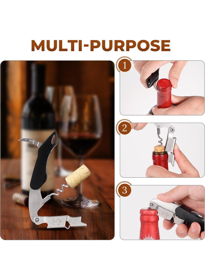 Black Wine Key Corkscrew Heavy Duty Waiter Corkscrew, Professional Stainless Steel Wine Opener with Foil Cutter Double Hinged, Wine Beer Bottle Opener Gifts for Servers Sommelier Bartenders - Image 3
