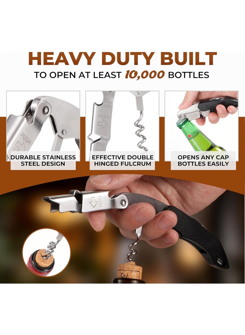 Black Wine Key Corkscrew Heavy Duty Waiter Corkscrew, Professional Stainless Steel Wine Opener with Foil Cutter Double Hinged, Wine Beer Bottle Opener Gifts for Servers Sommelier Bartenders - Image 4