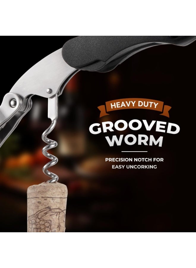 Black Wine Key Corkscrew Heavy Duty Waiter Corkscrew, Professional Stainless Steel Wine Opener with Foil Cutter Double Hinged, Wine Beer Bottle Opener Gifts for Servers Sommelier Bartenders - Image 5