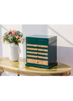 l'elefante Luxury Wooden Jewelry Box with 6 Drawers, Mirror & Velvet Lining – Elegant Traditional Design with Golden Paisley – Large Capacity Storage for Rings, Earrings, Necklaces, and Accessories – Ideal Gift for Women  - Image 1