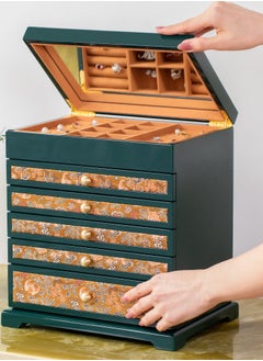 l'elefante Luxury Wooden Jewelry Box with 6 Drawers, Mirror & Velvet Lining – Elegant Traditional Design with Golden Paisley – Large Capacity Storage for Rings, Earrings, Necklaces, and Accessories – Ideal Gift for Women  - Image 2