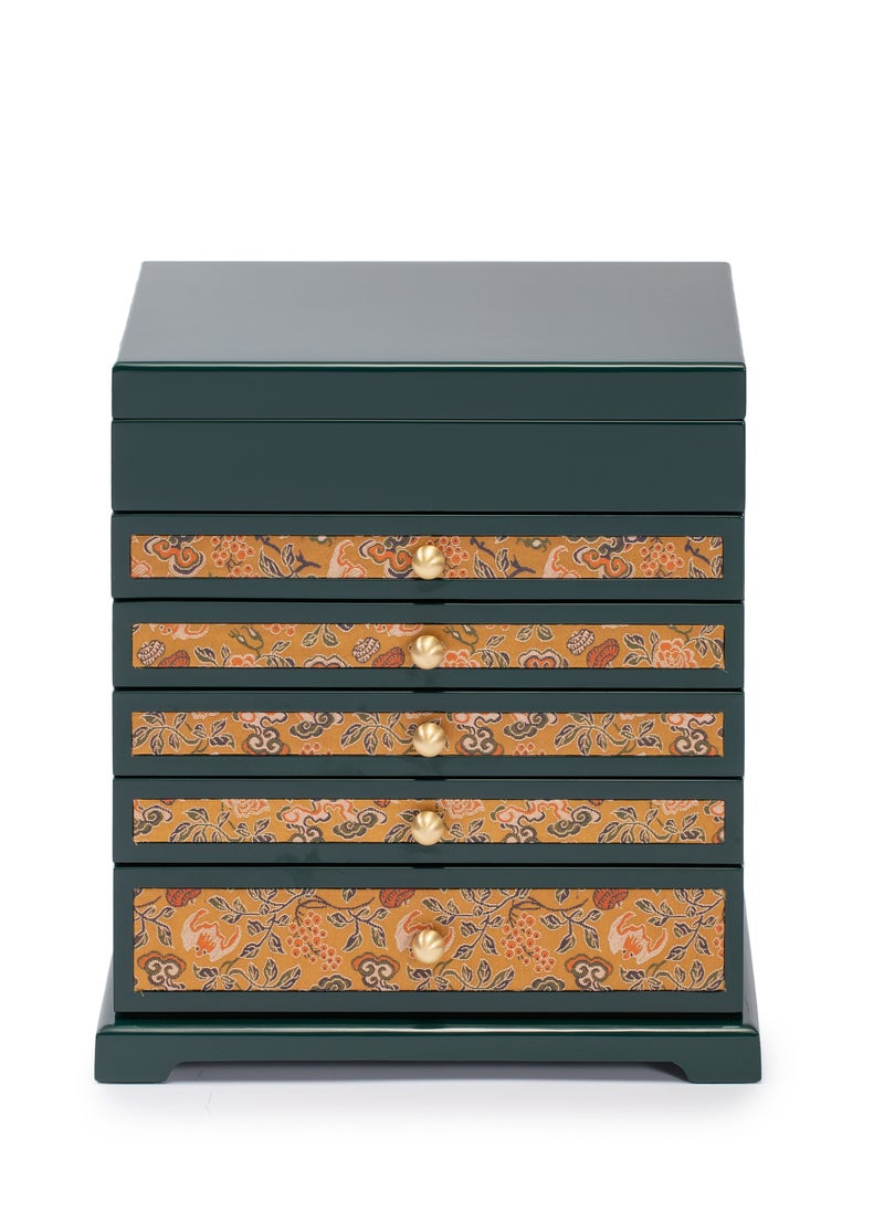 l'elefante Luxury Wooden Jewelry Box with 6 Drawers, Mirror & Velvet Lining – Elegant Traditional Design with Golden Paisley – Large Capacity Storage for Rings, Earrings, Necklaces, and Accessories – Ideal Gift for Women  - Image 3