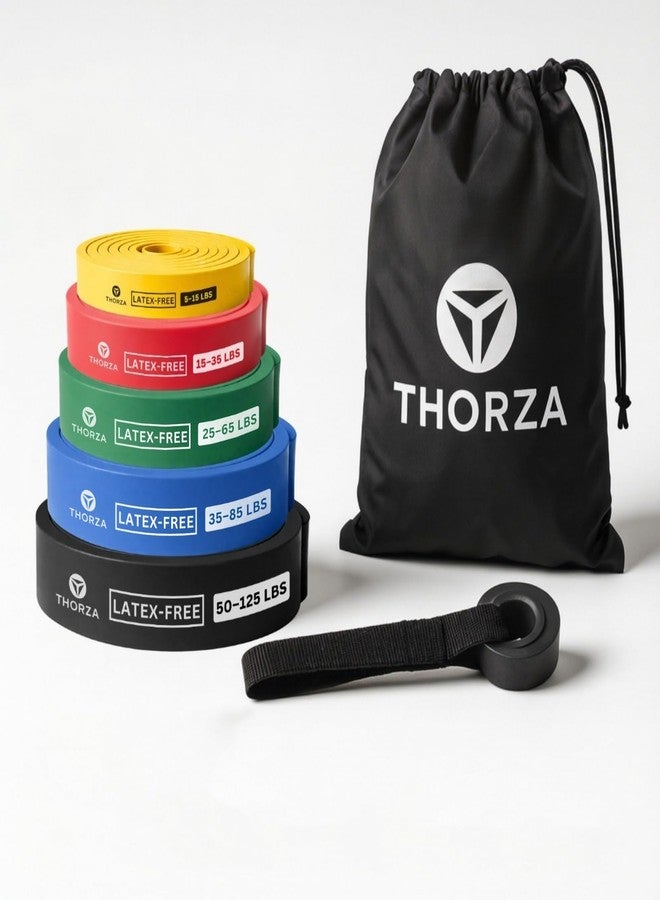 THORZA Resistance Bands Set – 5 Stackable Levels Up to 150 lbs, Workout Bands with Handles, Door Anchor & Carry Bag, Latex-Free TPE Exercise Bands – Full Body Home Gym (7-Piece Set) - Image 1