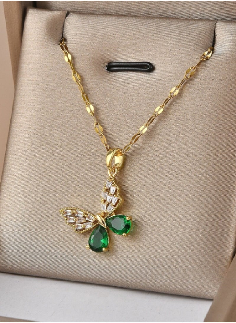 MANIKAN Necklace Stainless Steel Manikan Butterfly with Shiny Green Stone for Women  - Image 1